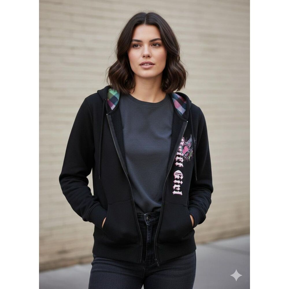 Y2K Retro Drift Girl Zip-Up Hoodie Women's Size Small Racing Snowmoblile
